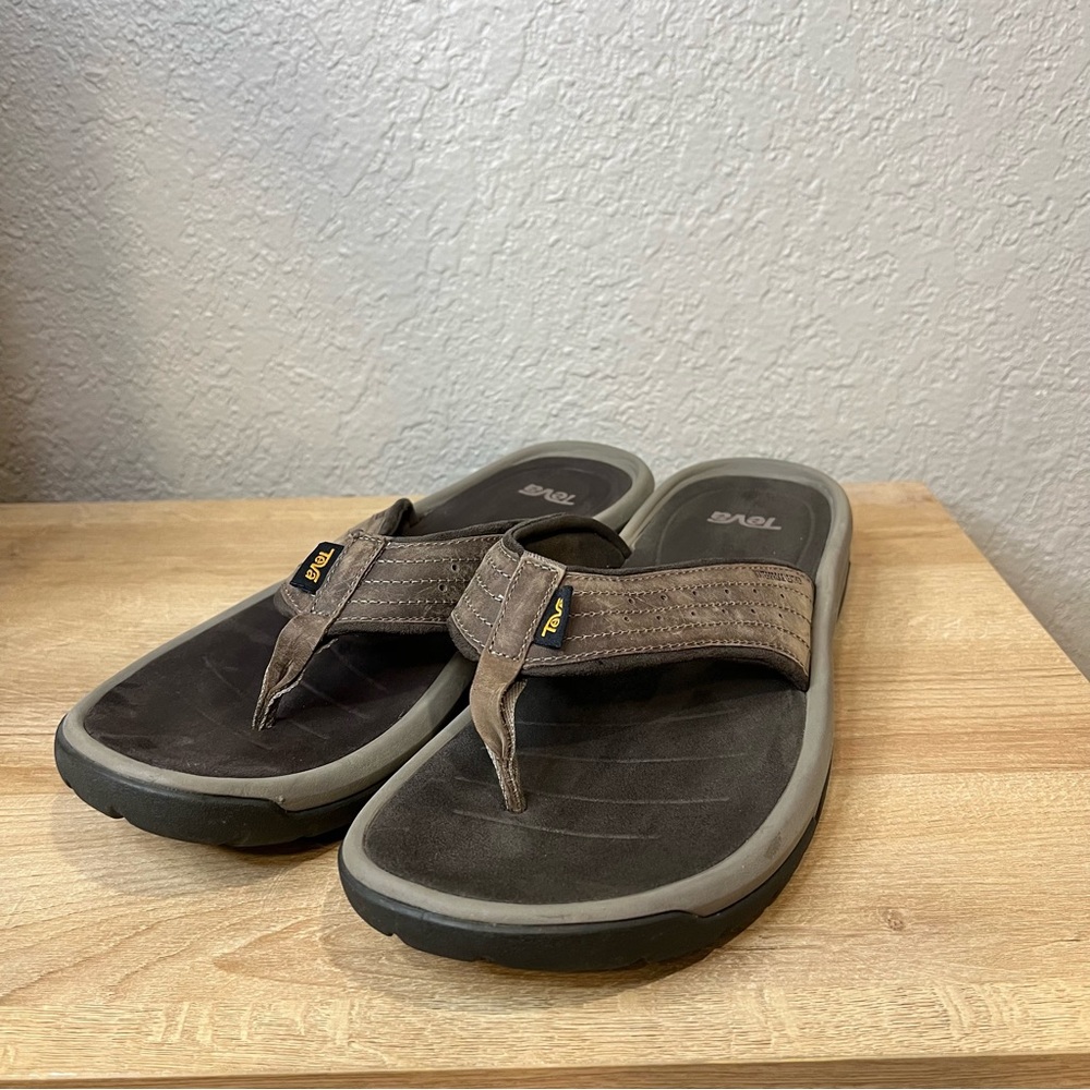 Teva Langdon Slide Brown Waterproof Leather Sandals Mens Size 14